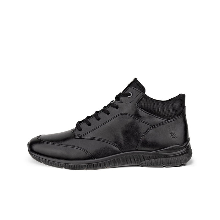 ECCO Irving men’s ankle boots, black leather lace-up with side panel stitching and low heel