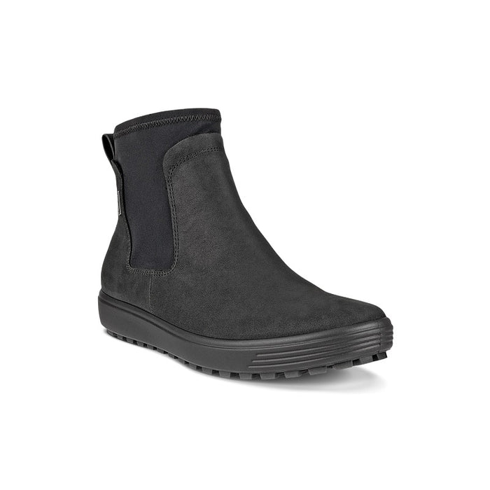 Women's black Chelsea boots with elastic gore and cushioned tread sole