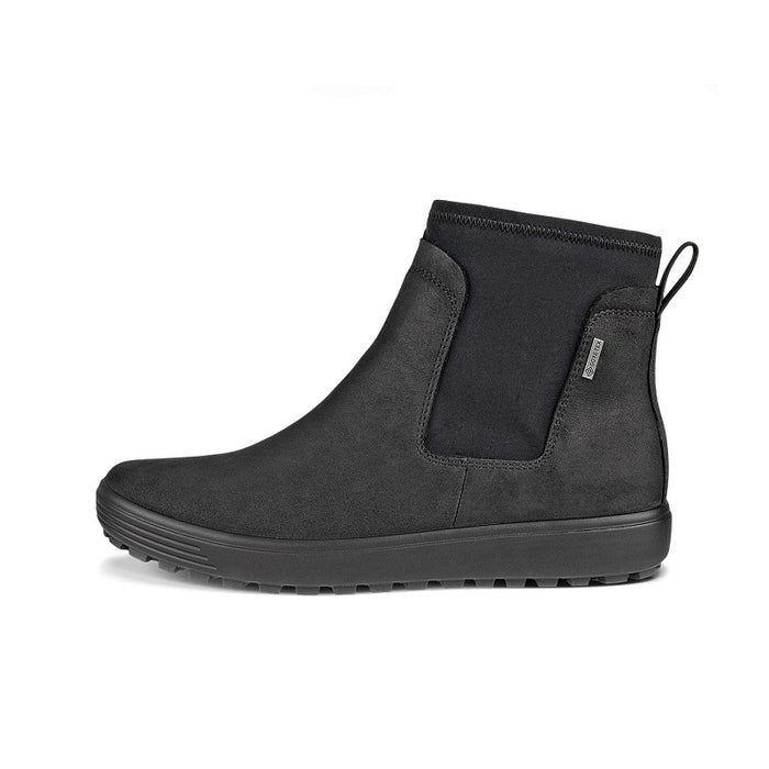 Women's black Chelsea boots with side elastic panel and chunky tread sole