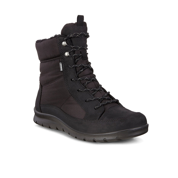 Women's black lace-up chelsea boots with padded collar and rugged rubber sole