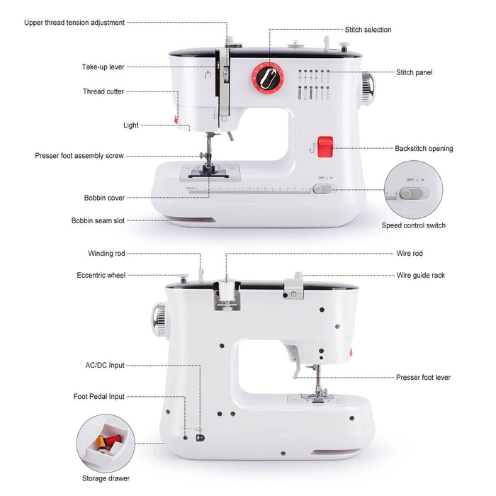 Electric Portable Sewing Machine for Beginners, 12 Built in Stitches with Extension Table