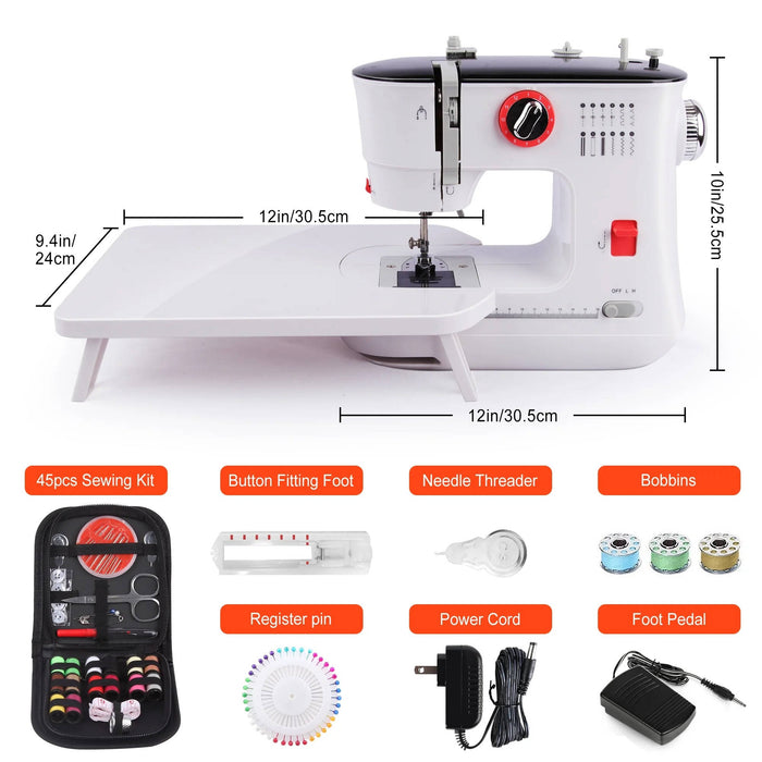 Electric Portable Sewing Machine for Beginners, 12 Built in Stitches with Extension Table