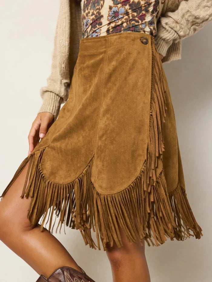 Ella Vegan Suede Skirt - Whiskey-view 1