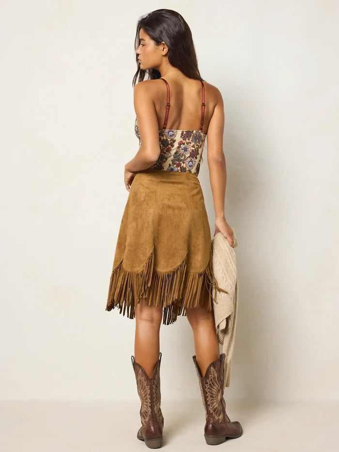 Ella Vegan Suede Skirt - Whiskey-view 3