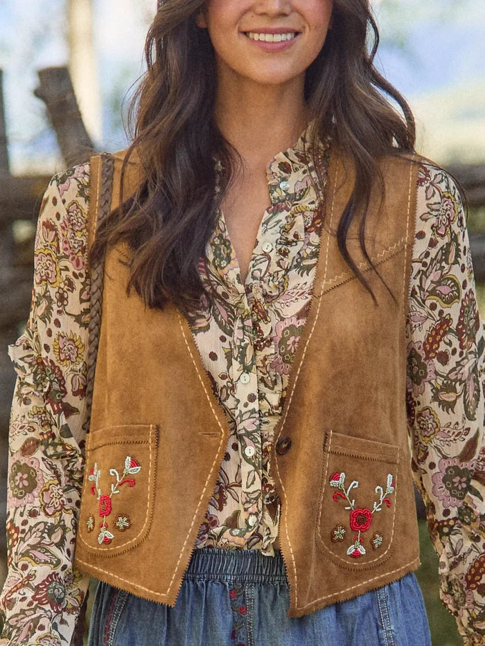 Ella Vegan Suede Vest - Whiskey-view 1