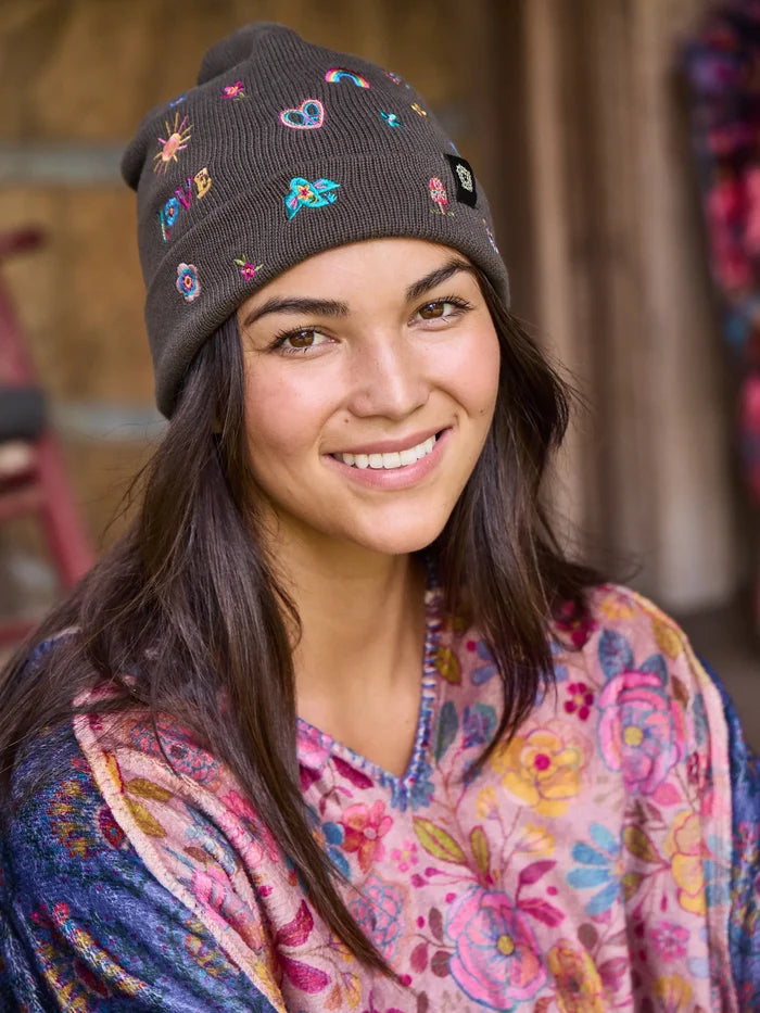 Embroidered Beanie - Charcoal Doodle-view 2