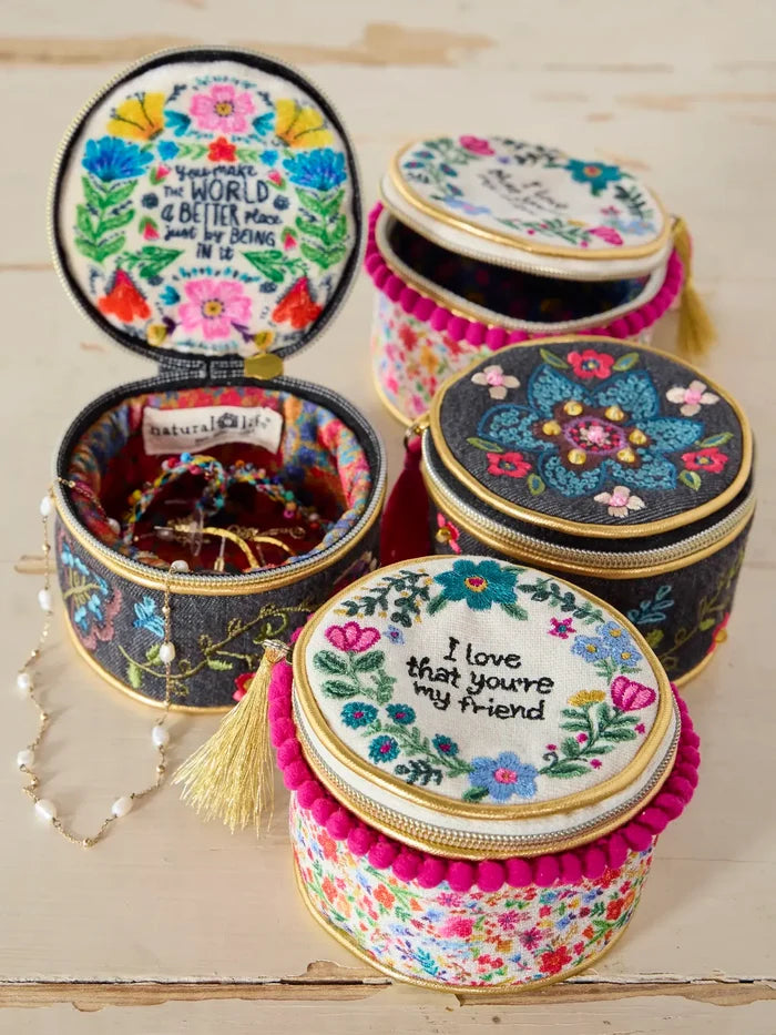 Embroidered Jewelry Case - Washed Black Floral-view 2