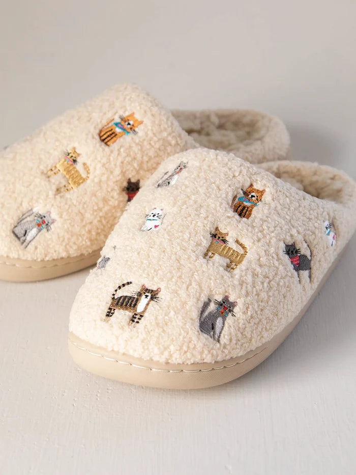 Embroidered Sherpa Slippers - Cats-view 2