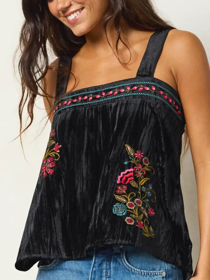 Embroidered Velvet Top - Black Mystic Meadow-view 1