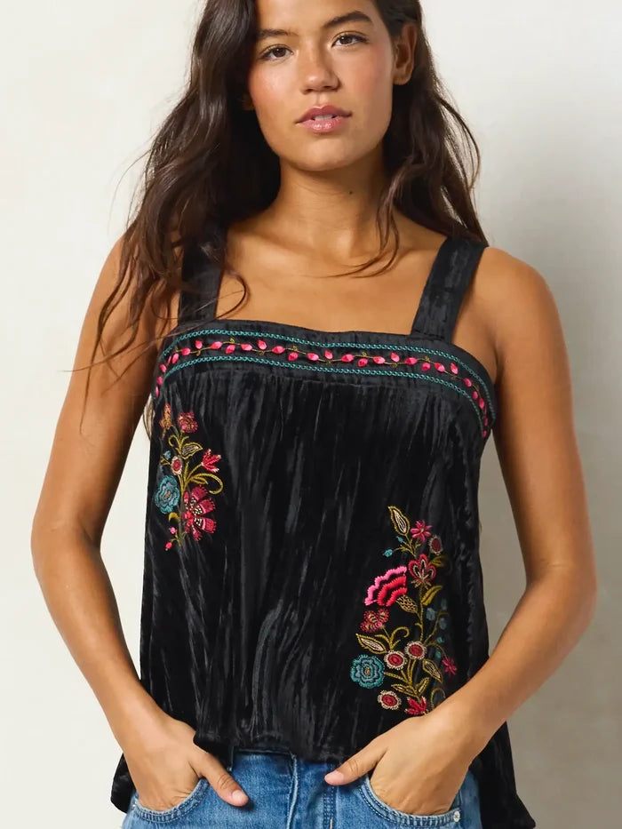 Embroidered Velvet Top - Black Mystic Meadow-view 3