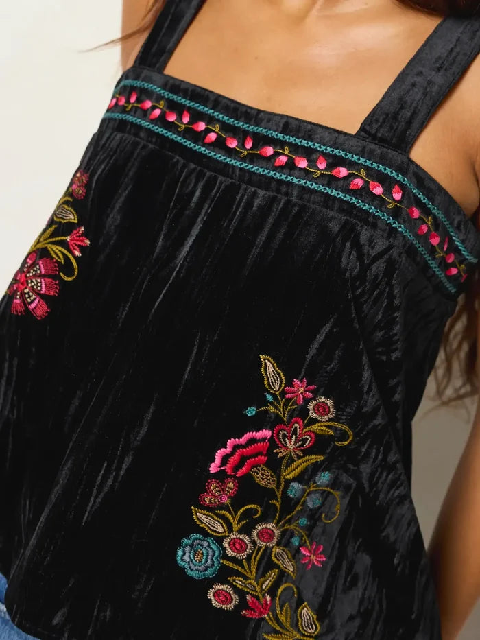 Embroidered Velvet Top - Black Mystic Meadow-view 4