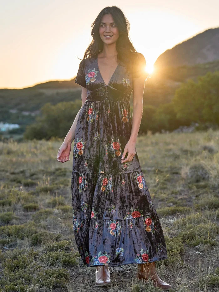 Evangeline Velvet Maxi Dress - Mystic Bouquets Black-view 2