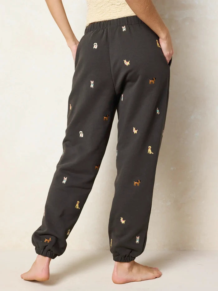 Fave Little Things Embroidered Jogger Pants - Charcoal Dogs-view 4