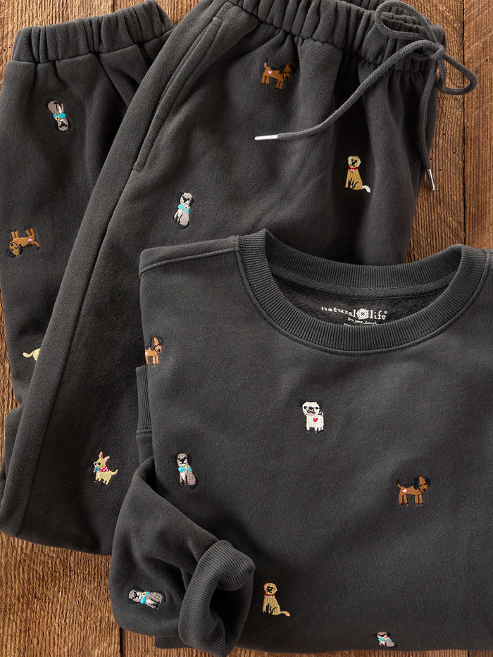 Fave Little Things Embroidered Sweatshirt - Charcoal Dogs-view 1