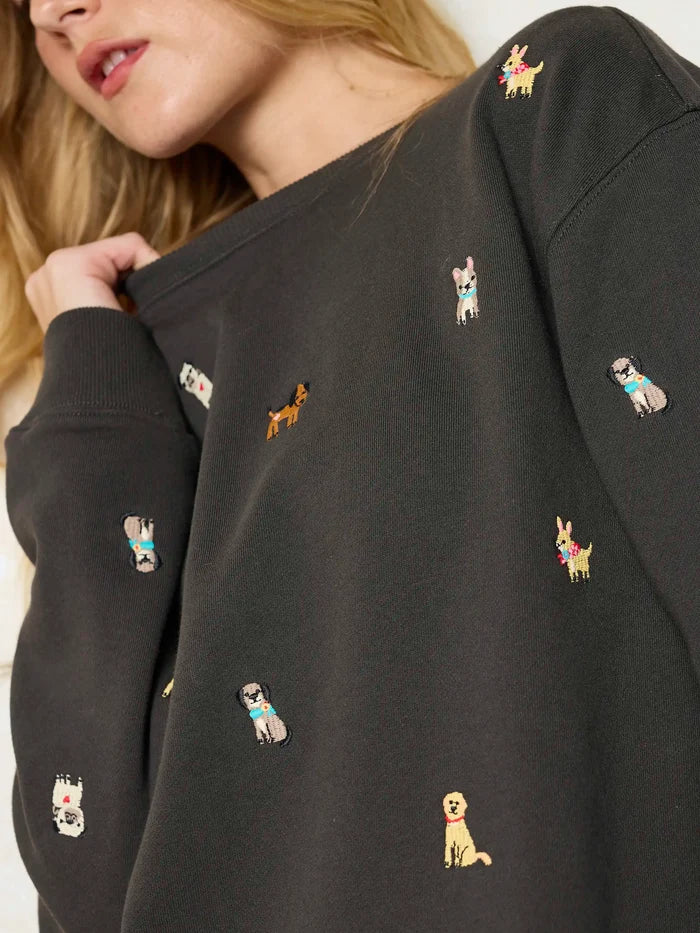 Fave Little Things Embroidered Sweatshirt - Charcoal Dogs-view 3