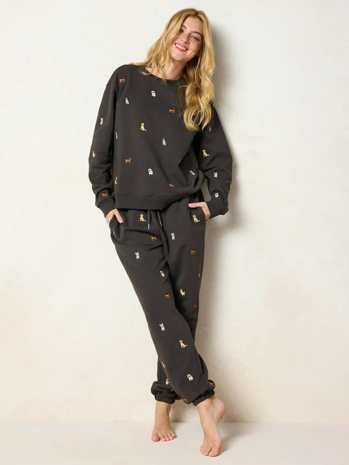 Fave Little Things Embroidered Sweatshirt - Charcoal Dogs-view 4