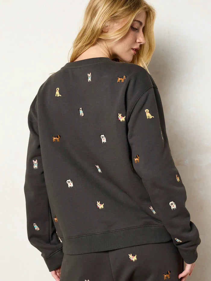 Fave Little Things Embroidered Sweatshirt - Charcoal Dogs-view 5