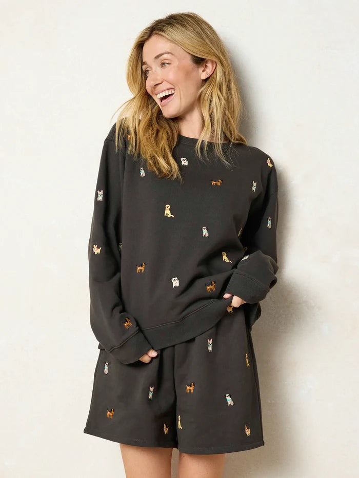 Fave Little Things Embroidered Sweatshirt - Charcoal Dogs-view 7