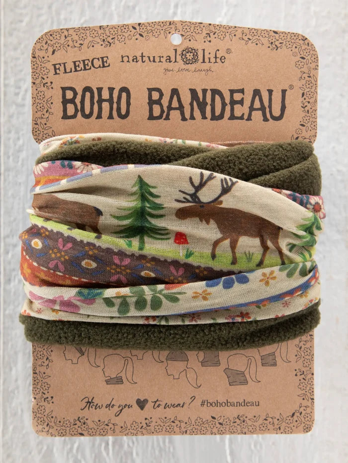 Fleece Boho Bandeau® Headband - Moose Borders-view 1
