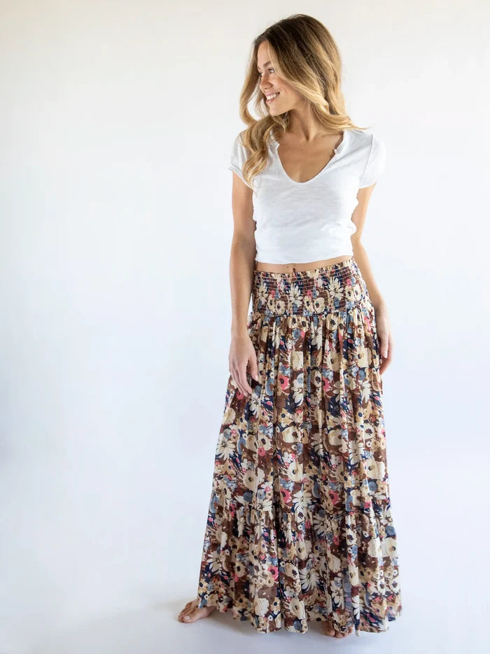 Flora Convertible Skirt - Brown Navy Floral-view 3