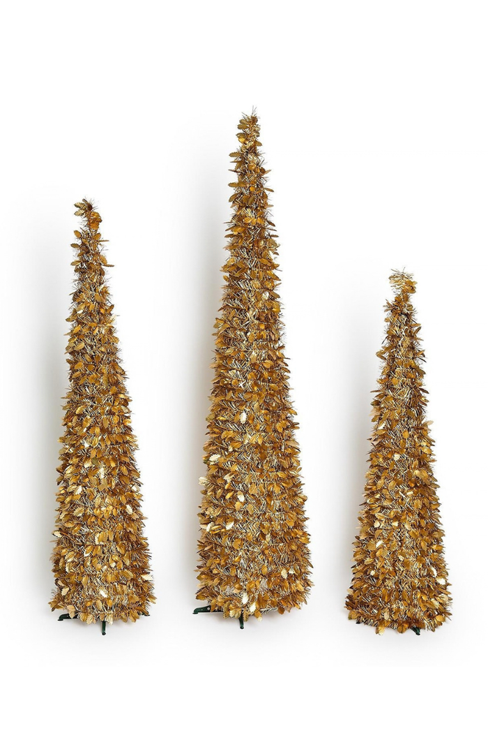 Golden Glow Tinsel Christmas Trees