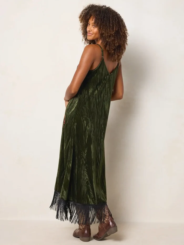 Gracie Embroidered Velvet Slip Maxi Dress - Olive Stitched Garden-view 6