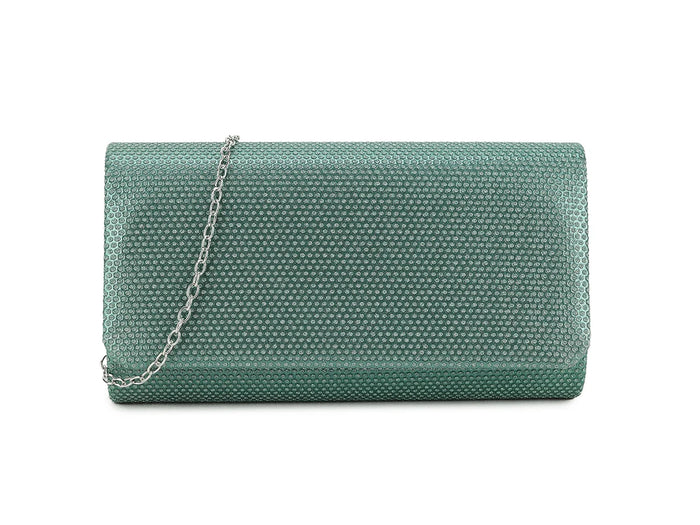Green Glitter Embellished Coloured Clutch Bag