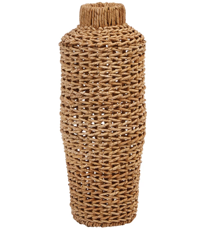Hand-Woven Water Hyacinth and Rattan Floor Vase