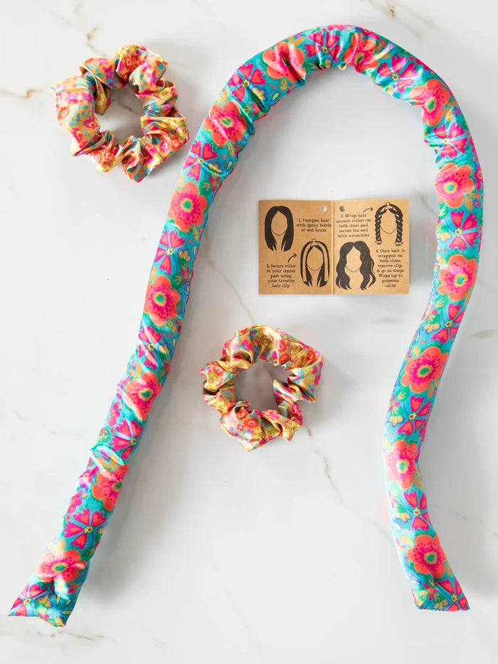 Heatless Hair Curler - Teal Floral-view 2