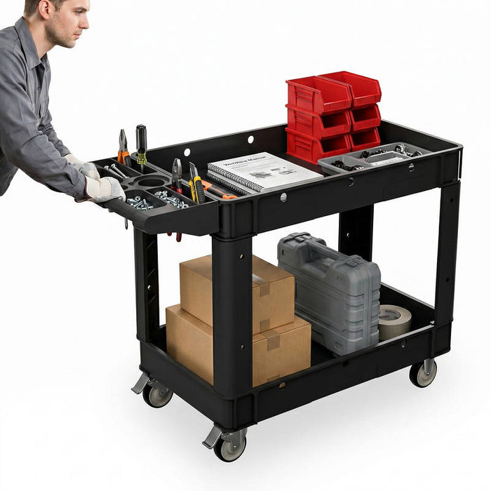 Heavy Duty Utility Cart with 2 Shelves, 550 lb Capacity, 360 Degree Swivel Wheels for Garage Warehouse Use
