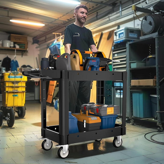 Heavy Duty Utility Cart with 2 Shelves, 550 lb Capacity, 360 Degree Swivel Wheels for Garage Warehouse Use