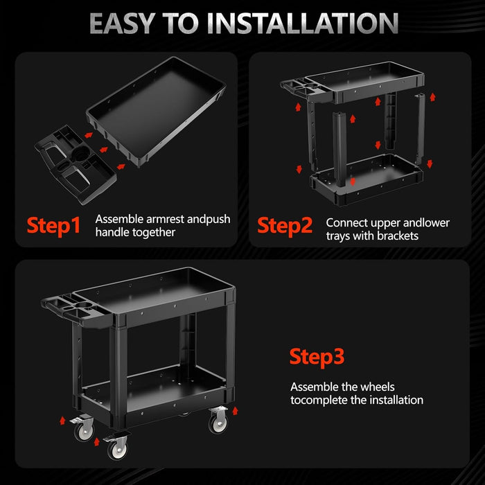 Heavy Duty Utility Cart with 2 Shelves, 550 lb Capacity, 360 Degree Swivel Wheels for Garage Warehouse Use