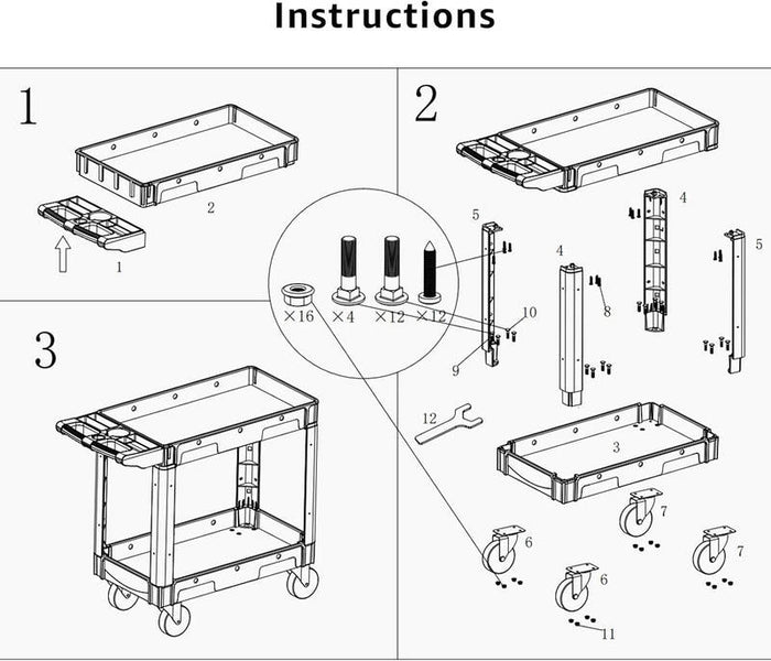 Heavy Duty Utility Cart with 2 Shelves, 550 lb Capacity, 360 Degree Swivel Wheels for Garage Warehouse Use