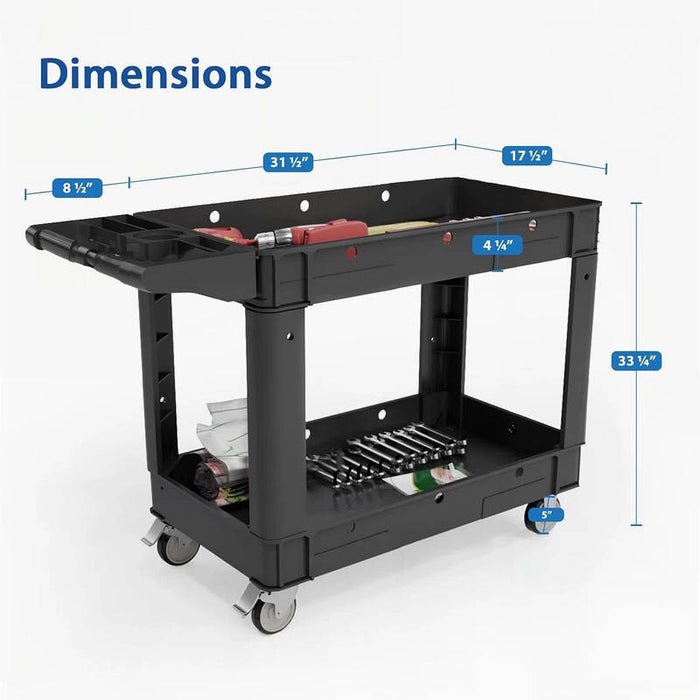 Heavy Duty Utility Cart with 2 Shelves, 550 lb Capacity, 360 Degree Swivel Wheels for Garage Warehouse Use