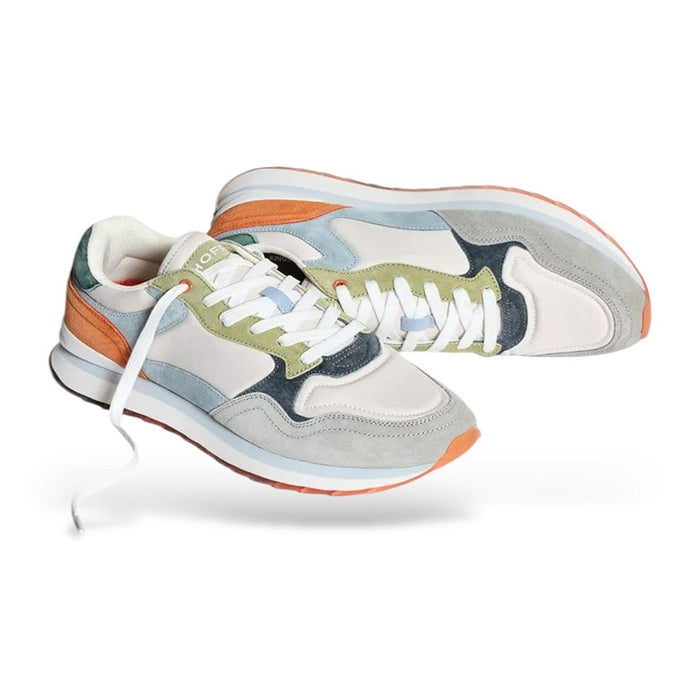Men's multicolor leather sneakers with white laces and thick sole