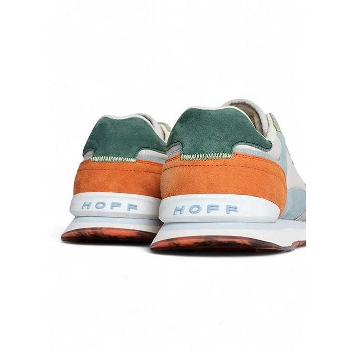 Men's multicolor leather sneakers with green heel and orange side panel
