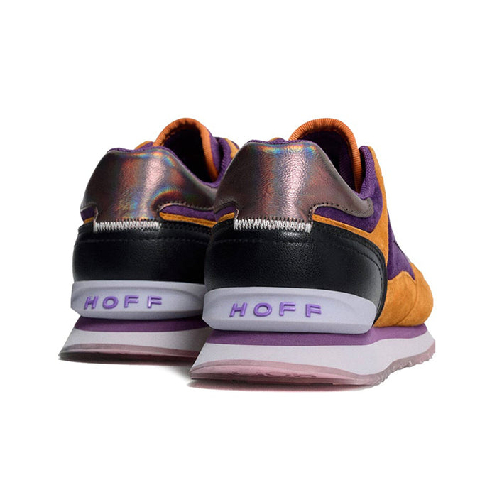 Back view of women’s lace-up sneakers with HOFF logo on heel and purple midsole