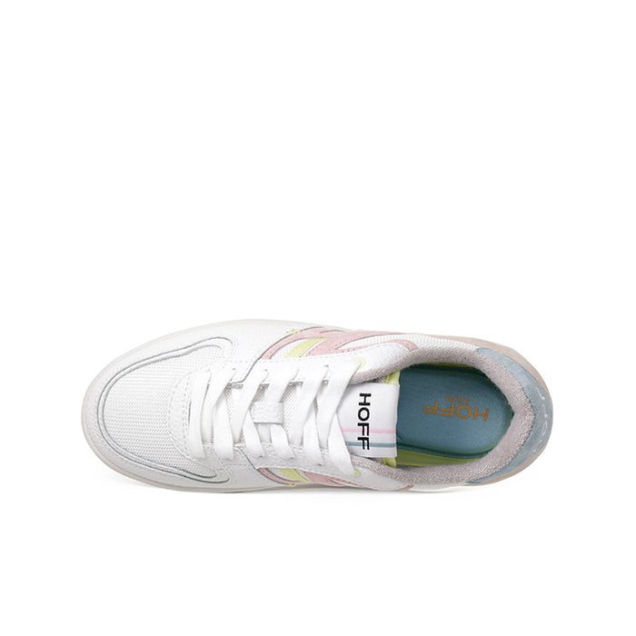 Women’s leather sneakers, lace-up white upper with HOFF logo and multicolor details