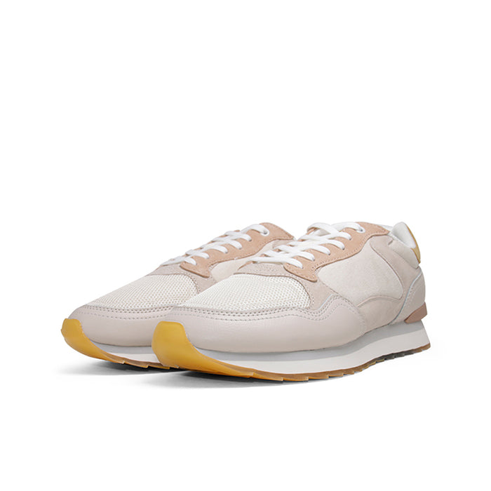 Beige women's sneakers with white laces and two-tone sole in gum and yellow