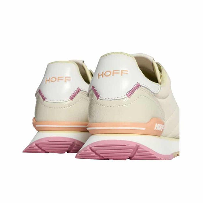Beige women's sneakers rear view with HOFF logo and pink-orange outsole