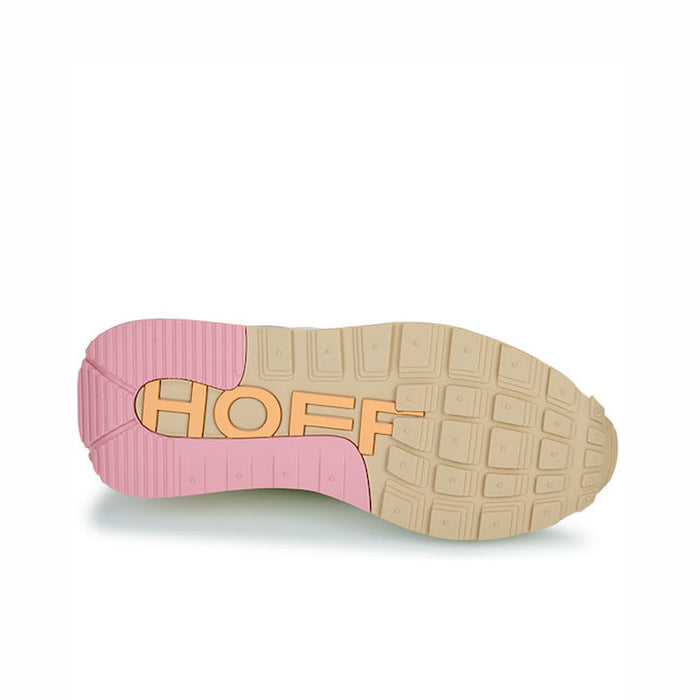 Sneaker outsole with pink tread, beige rubber base, and HOFF lettering