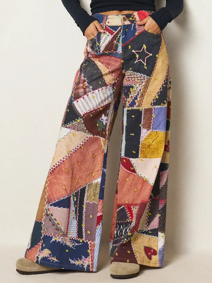 Hudson Wide-Leg Cotton Jeans - Brimfield Patchwork Multi-view 1