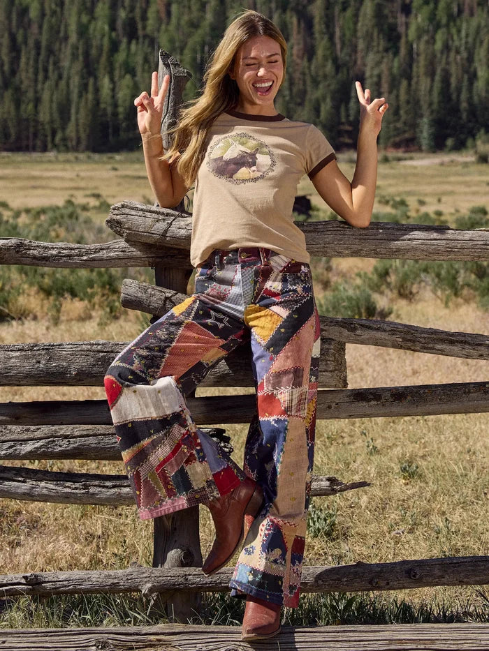 Hudson Wide-Leg Cotton Jeans - Brimfield Patchwork Multi-view 2