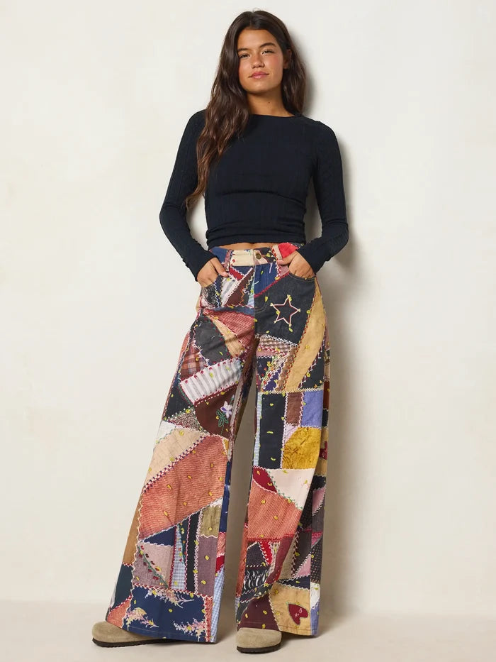 Hudson Wide-Leg Cotton Jeans - Brimfield Patchwork Multi-view 5