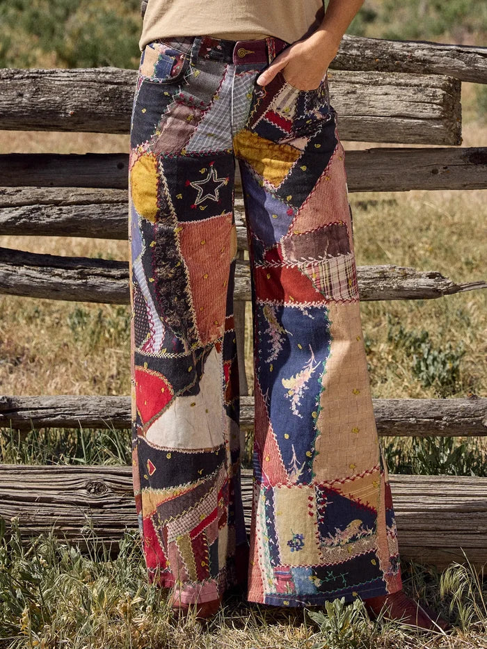 Hudson Wide-Leg Cotton Jeans - Brimfield Patchwork Multi-view 6