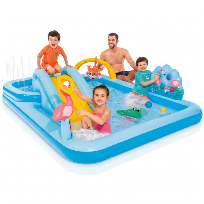 Inflatable Jungle Adventure Kiddie Pool with Sprayer, 96 x 78 x 28 Inch Kids Play Center