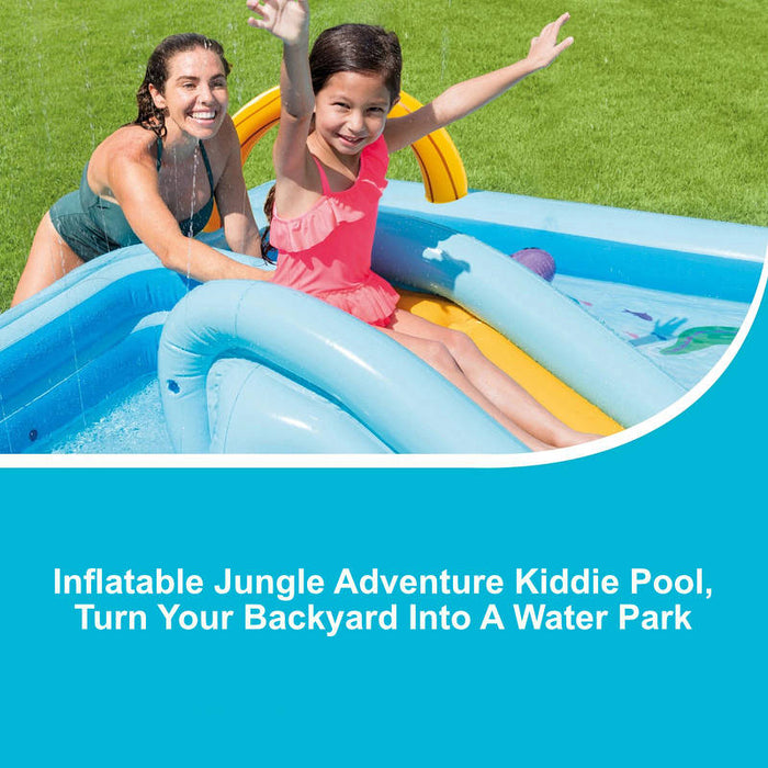 Inflatable Jungle Adventure Kiddie Pool with Sprayer, 96 x 78 x 28 Inch Kids Play Center