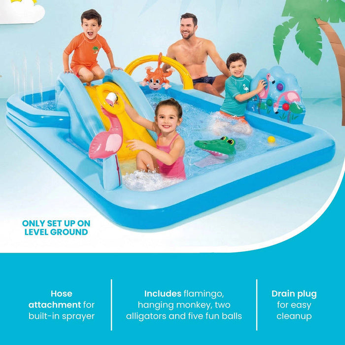 Inflatable Jungle Adventure Kiddie Pool with Sprayer, 96 x 78 x 28 Inch Kids Play Center