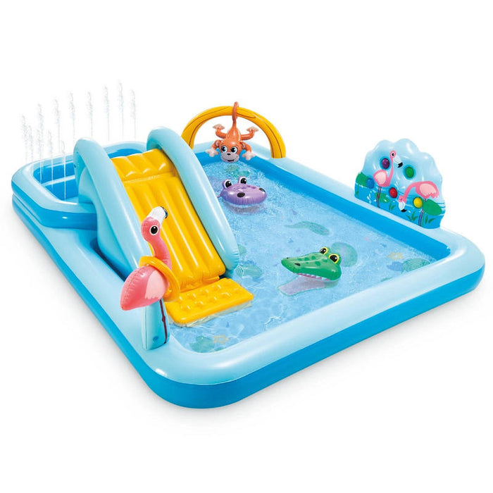 Inflatable Jungle Adventure Kiddie Pool with Sprayer, 96 x 78 x 28 Inch Kids Play Center