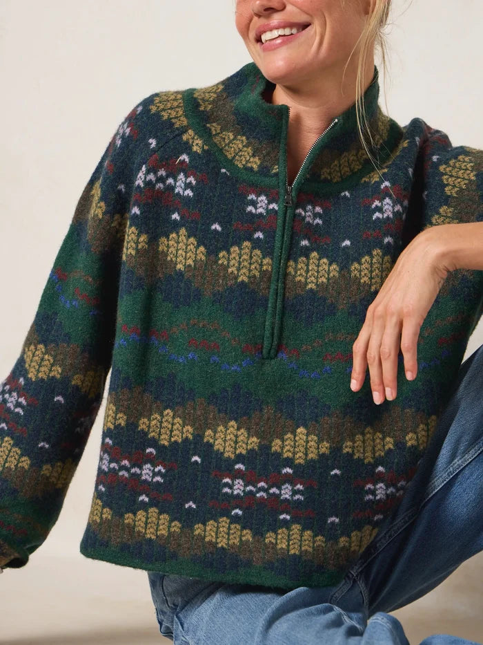 Intarsia Half-Zip Pullover - Green Stripe-view 2